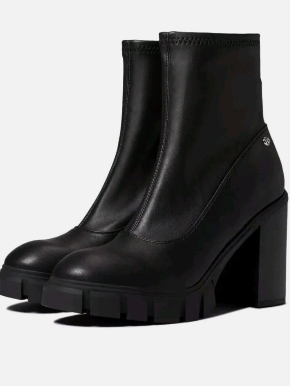 Womens 10M GUESS Jolting Block Heel Black Platform Boots Medium Calf Side Zip